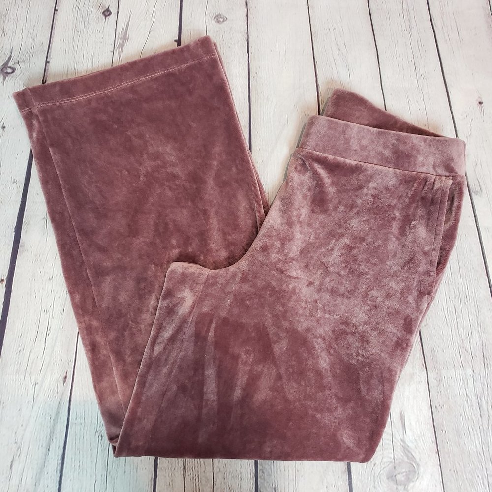Pure Jill Mauve Dusty Pink Soft Crushed Velvet Wide Leg Pajama Pants Size S